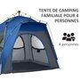OUTSUNNY Tente de camping familiale 4 personnes montage instantanée pop-up 4 fenêtres pare-soleil dim. 2,4L x 2,4l x 1,95H m fibre verre polyester bleu anthracite