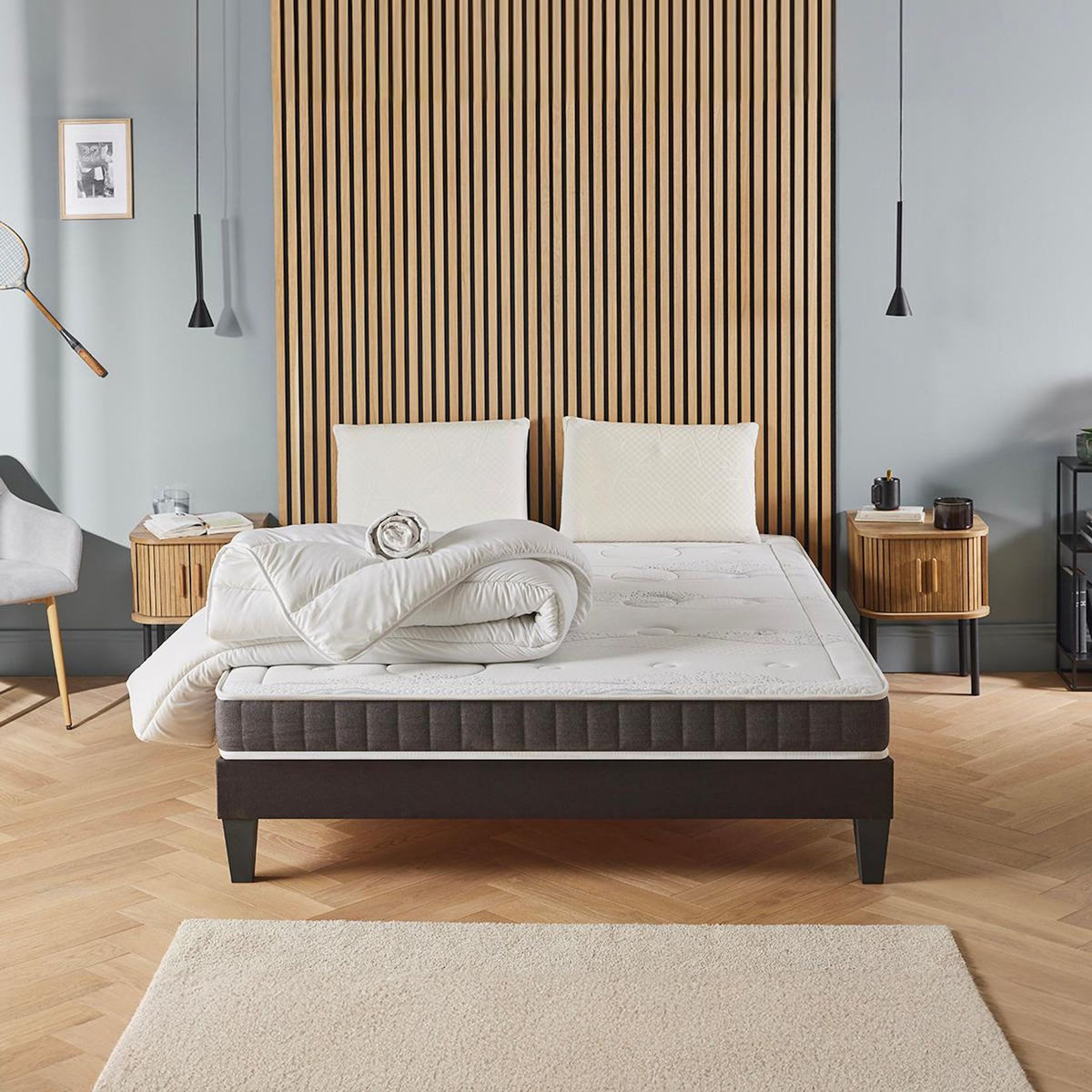OLYMPE LITERIE OLYMPE LITERIE | Pack Prêt à dormir INTUITION | Matelas Mémoire de forme + Sommier Bois + Accessoires