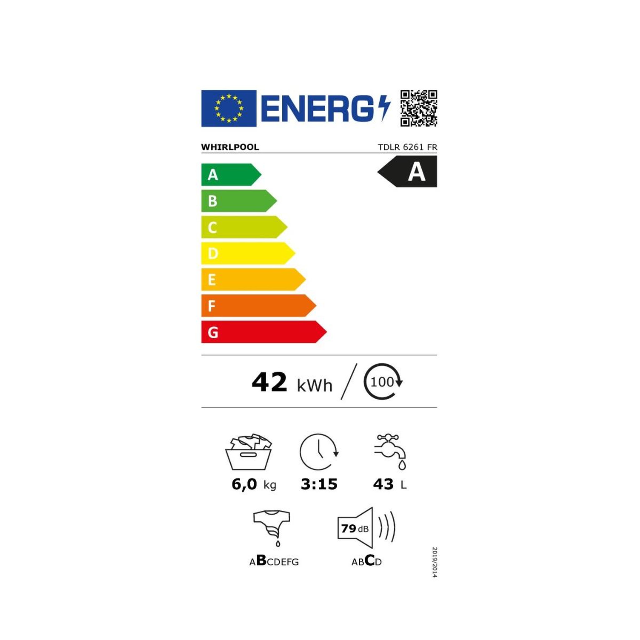 Voir la diapositive 2 : Whirlpool Lave-linge top 6kg 1200 tours/min - tdlr6261fr