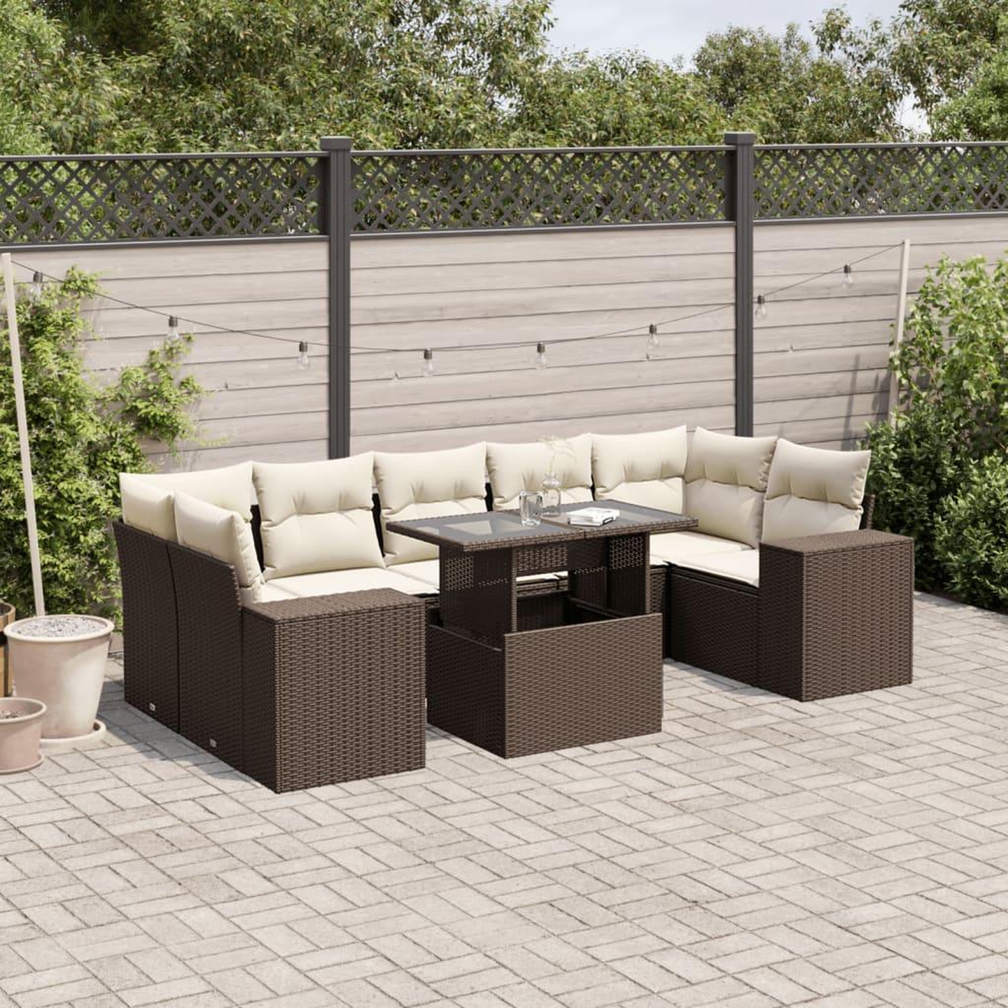 VIDAXL Salon de jardin 8 pcs avec coussins marron resine tressee