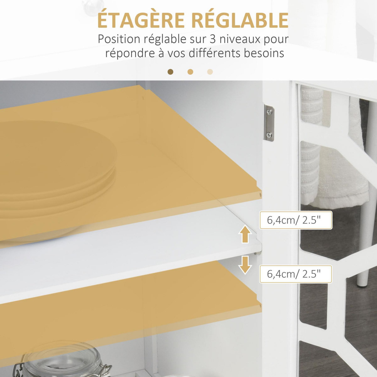 HOMCOM Desserte de cuisine à roulettes - tiroir, placard, porte-serviette - MDF blanc plateau bois hévéa
