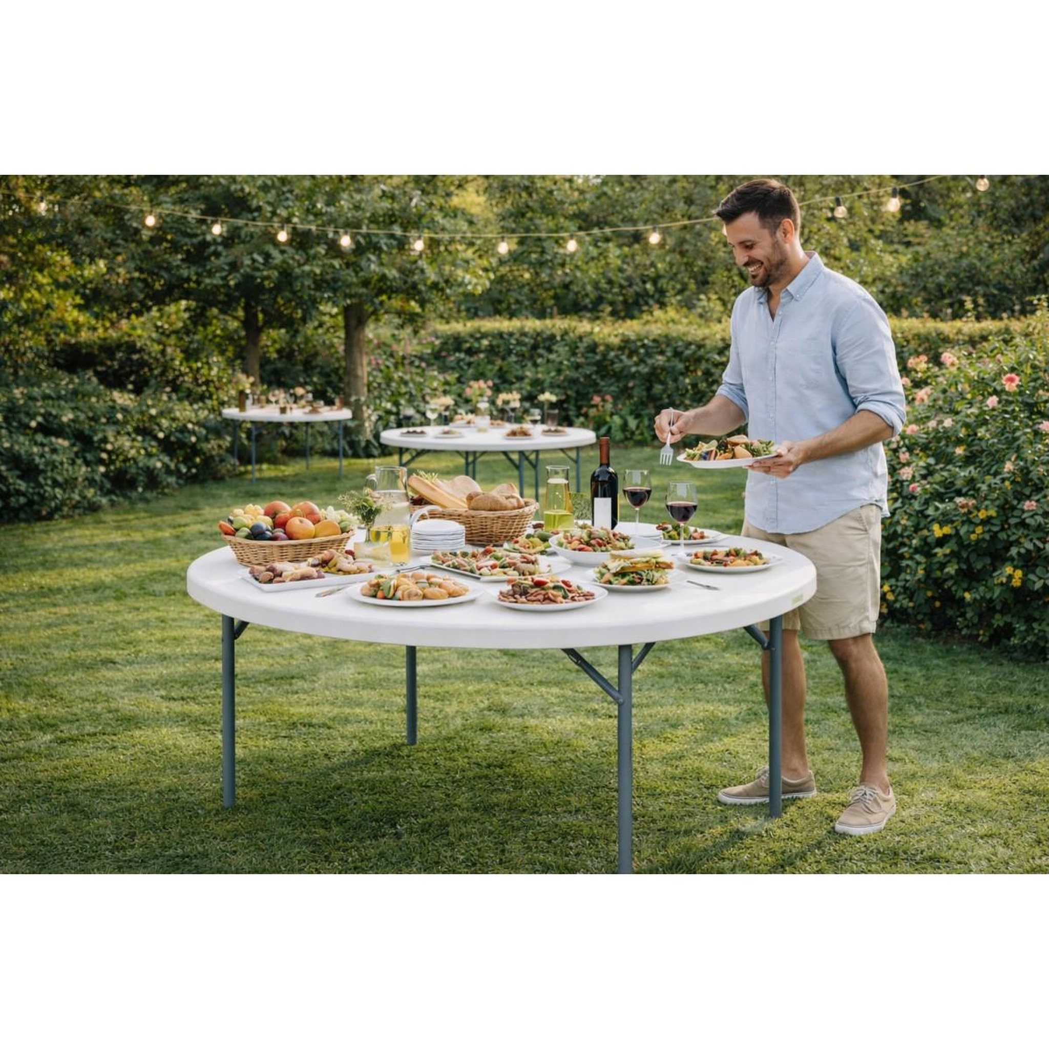 Voir la diapositive 5 : KZ GARDEN Table ronde pliante blanche ø122cm table d'appoint interieur exterieur jardin camping réceptions kz garden