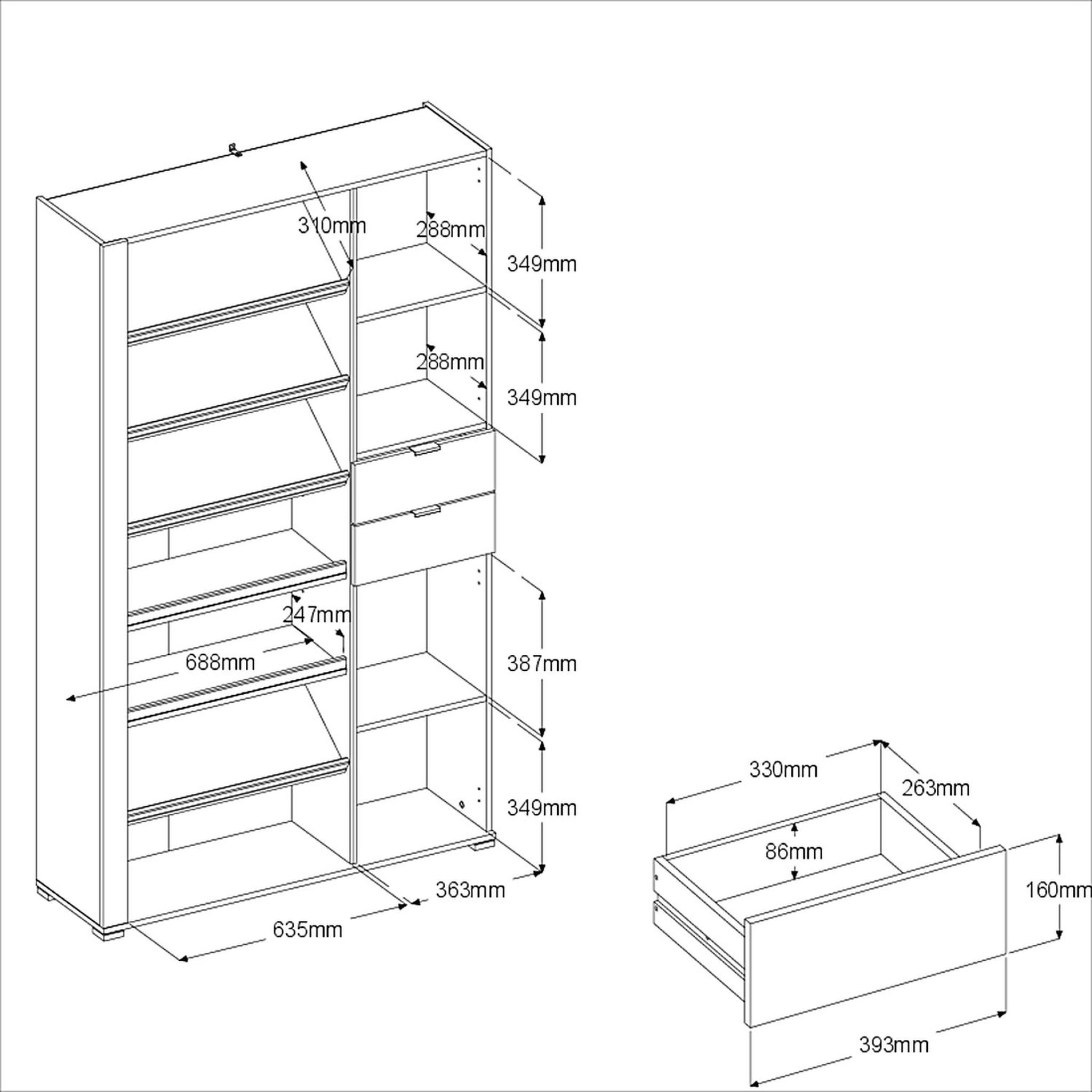 Voir la diapositive 6 : Meuble à chaussures multi-rangements éclairage LED JACKY
