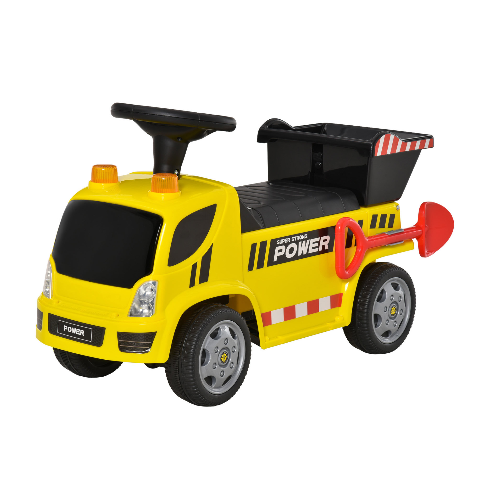 Voir la diapositive 1 : HOMCOM Porteur enfant camion 18-36 mois benne basculante pelle effets sonores lumineux noir jaune