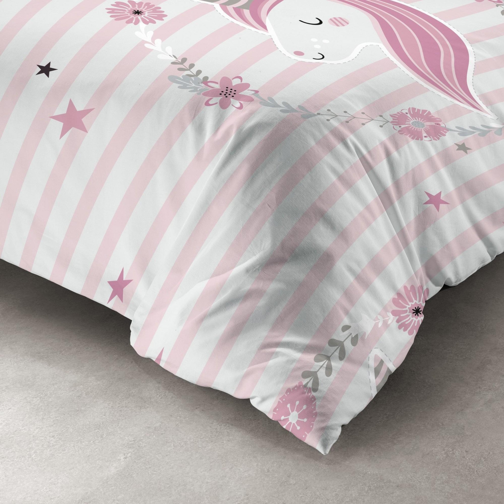 Voir la diapositive 2 : HOUSSE DE REVE Parure de lit enfant rina rose 100% coton 57 fils