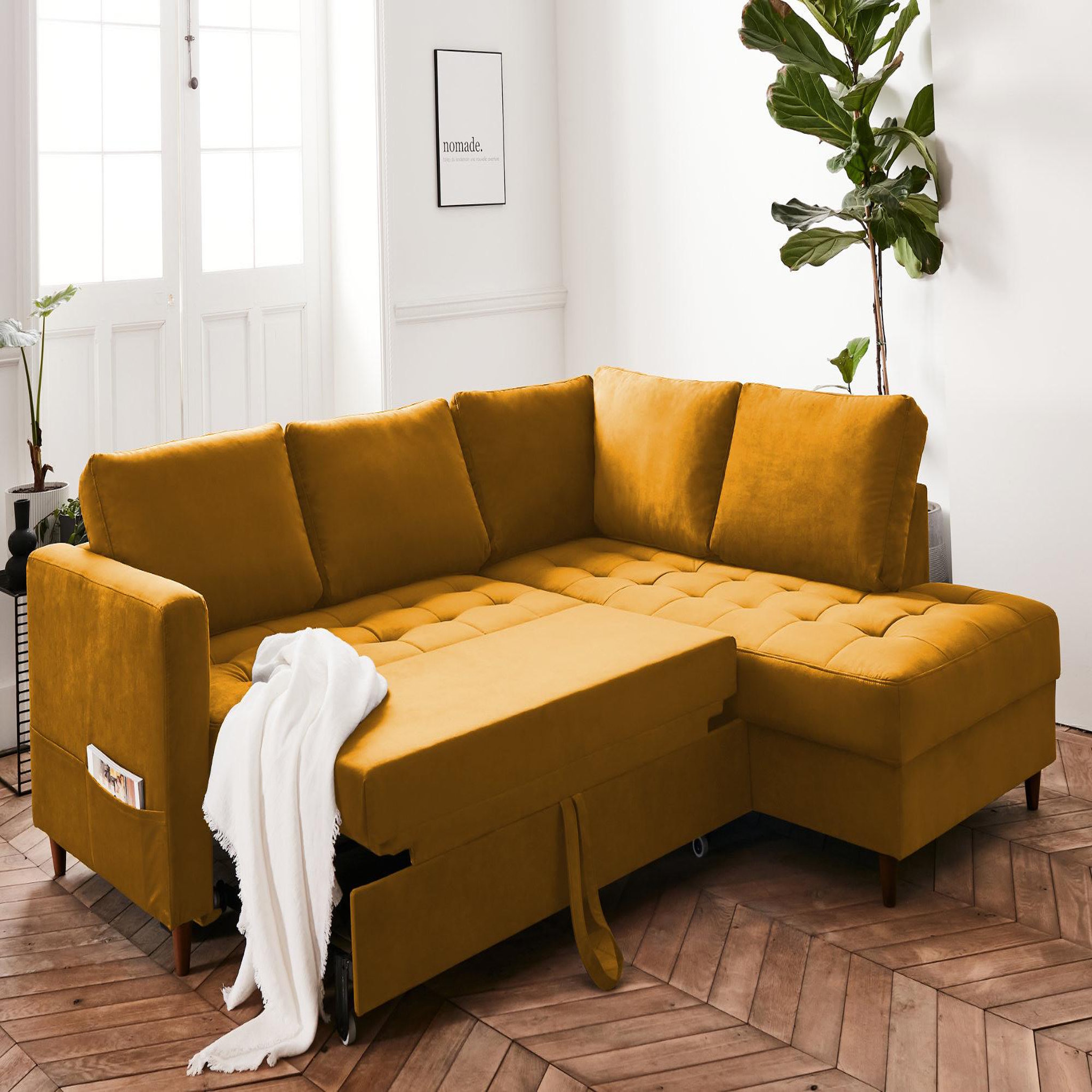 Voir la diapositive 3 : BEST MOBILIER Anna - canapé d'angle droit - 5 places - convertible - en velours
