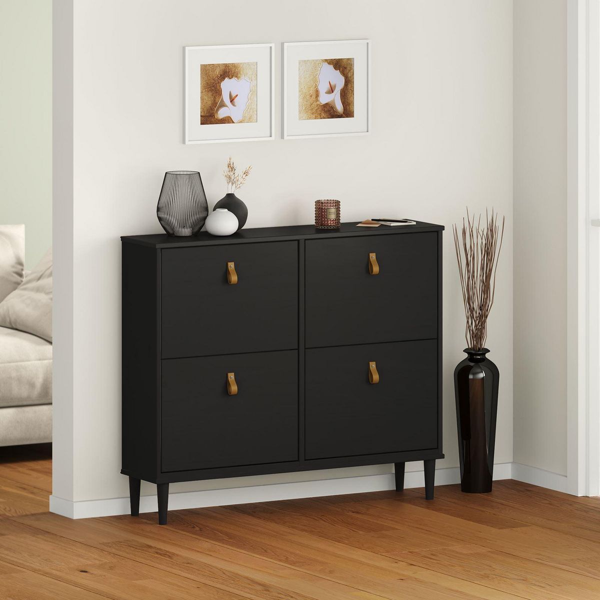 IDIMEX Meuble à chaussures MIKKA avec 4 abattants en pin massif