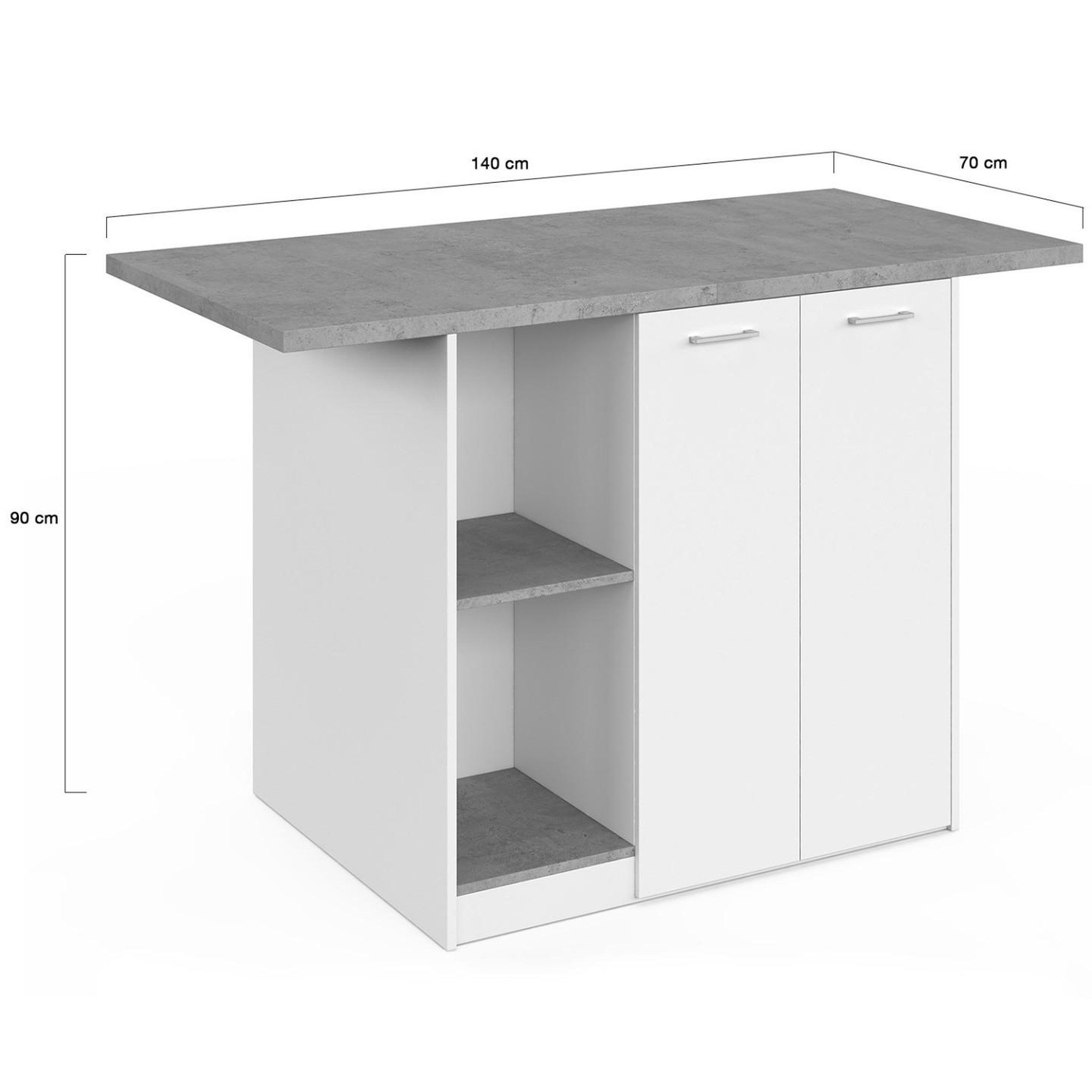 Voir la diapositive 6 : ID MARKET Ilot central bao 140 cm 4 personnes bois blanc avec plan de travail effet béton