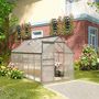 Voir la diapositive 2 : OUTSUNNY Serre de jardin aluminium polycarbonate 7,12 m² dim. 3,75L x 1,9l x 2H m lucarne réglable fondation porte coulissante