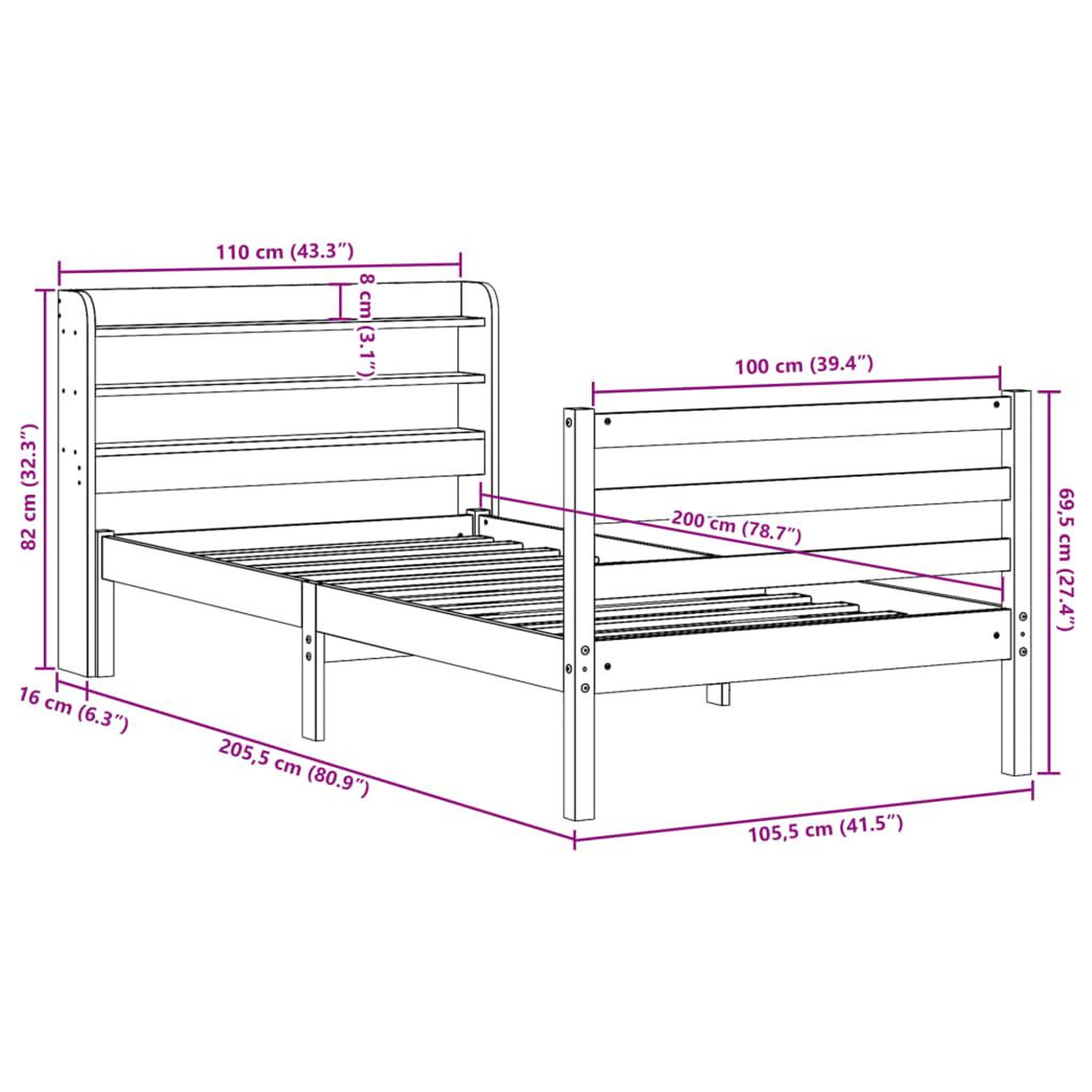 Voir la diapositive 6 : VIDAXL Cadre de lit avec tete de lit sans matelas 100x200 cm