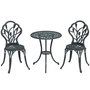 Voir la diapositive 1 : OUTSUNNY Ensemble salon de jardin 2 places 2 chaises + table ronde fonte d'aluminium imitation fer forgé noir effet vieilli