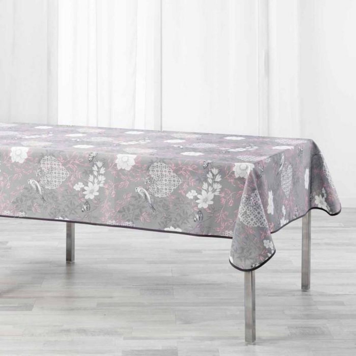 Paris Prix Nappe Imprimée  Joline  150x240cm Gris & Rose