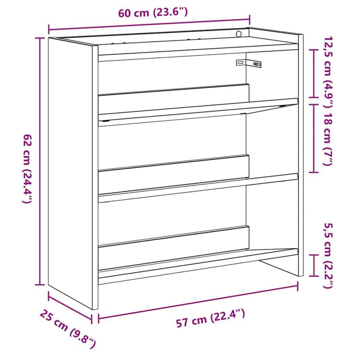 VIDAXL Etagere a chaussures noir 60x25x62 cm bois d'ingenierie