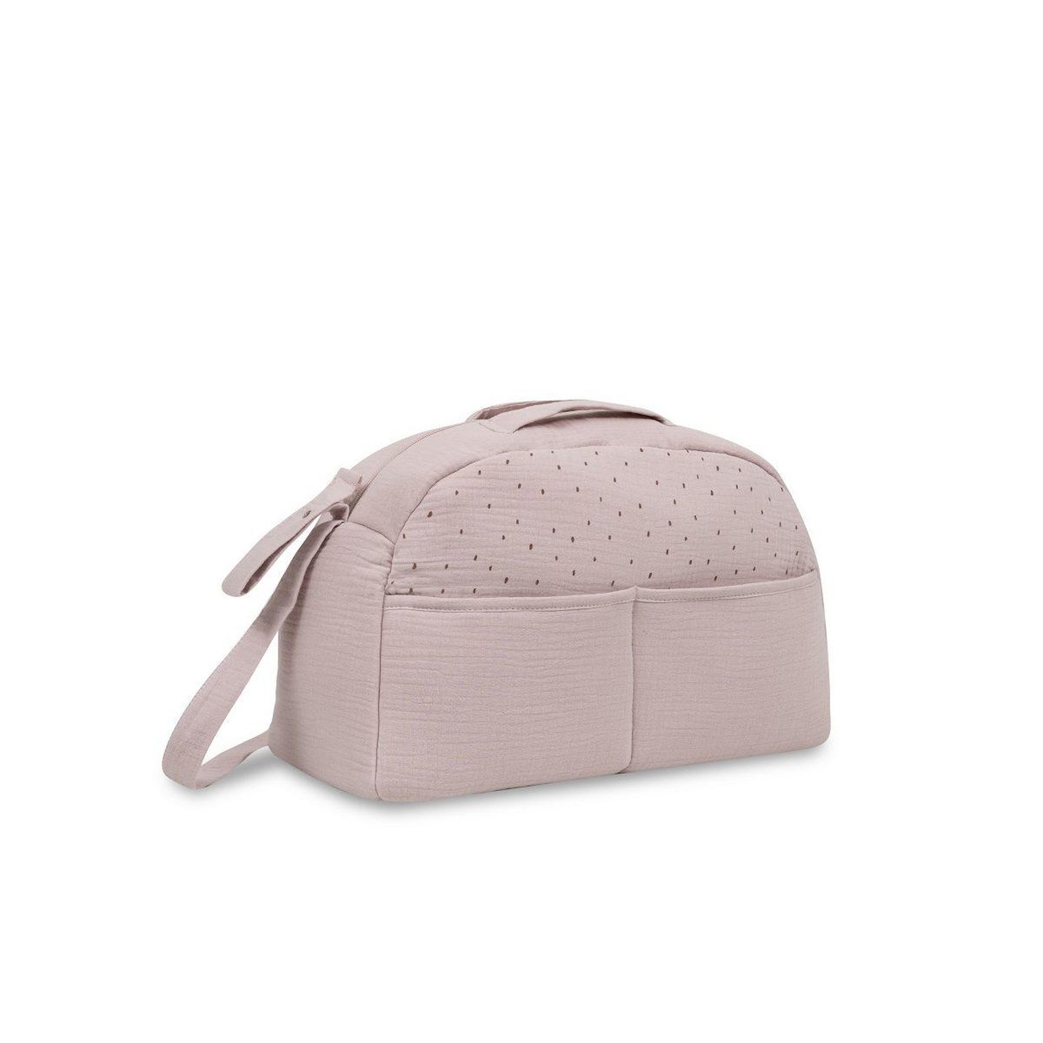 Voir la diapositive 2 : INTERBABY Sac à langer  pois - coton mousseline - rose foncé - trousse et matelas à langer