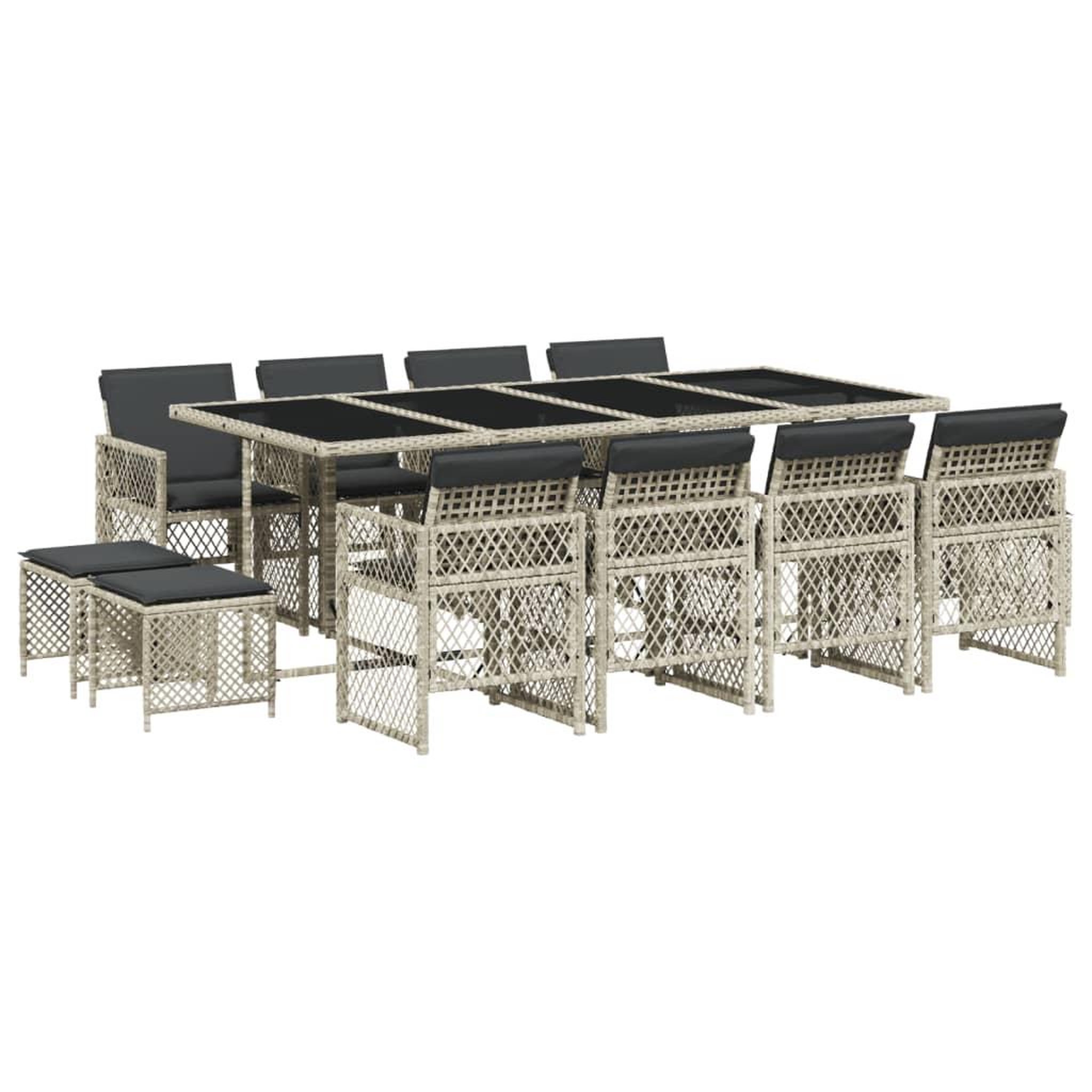 Voir la diapositive 2 : VIDAXL Ensemble a manger de jardin et coussins 13 pcs gris clair rotin