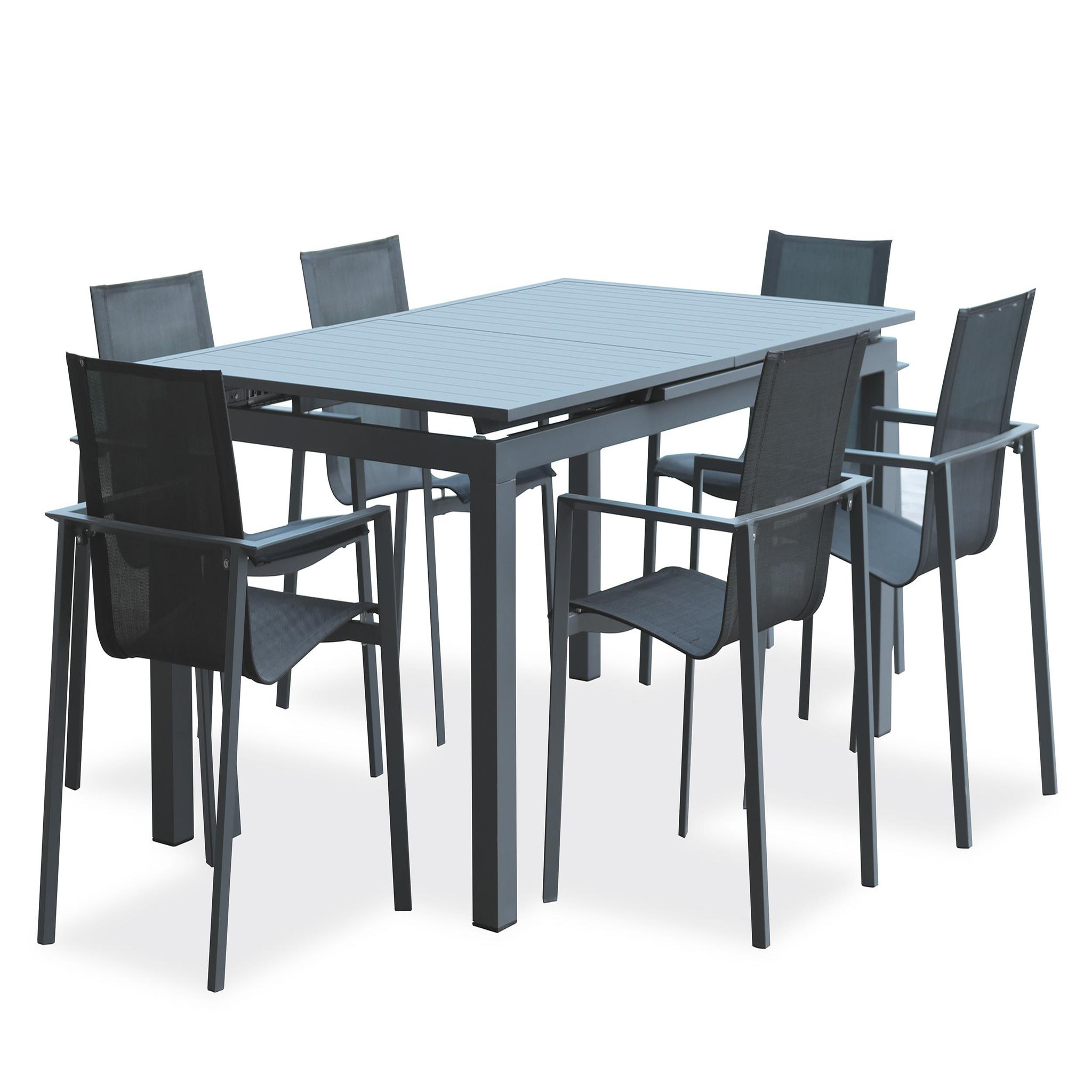DCB GARDEN Ensemble repas de jardin 6 places en aluminium. Coloris disponibles : Gris