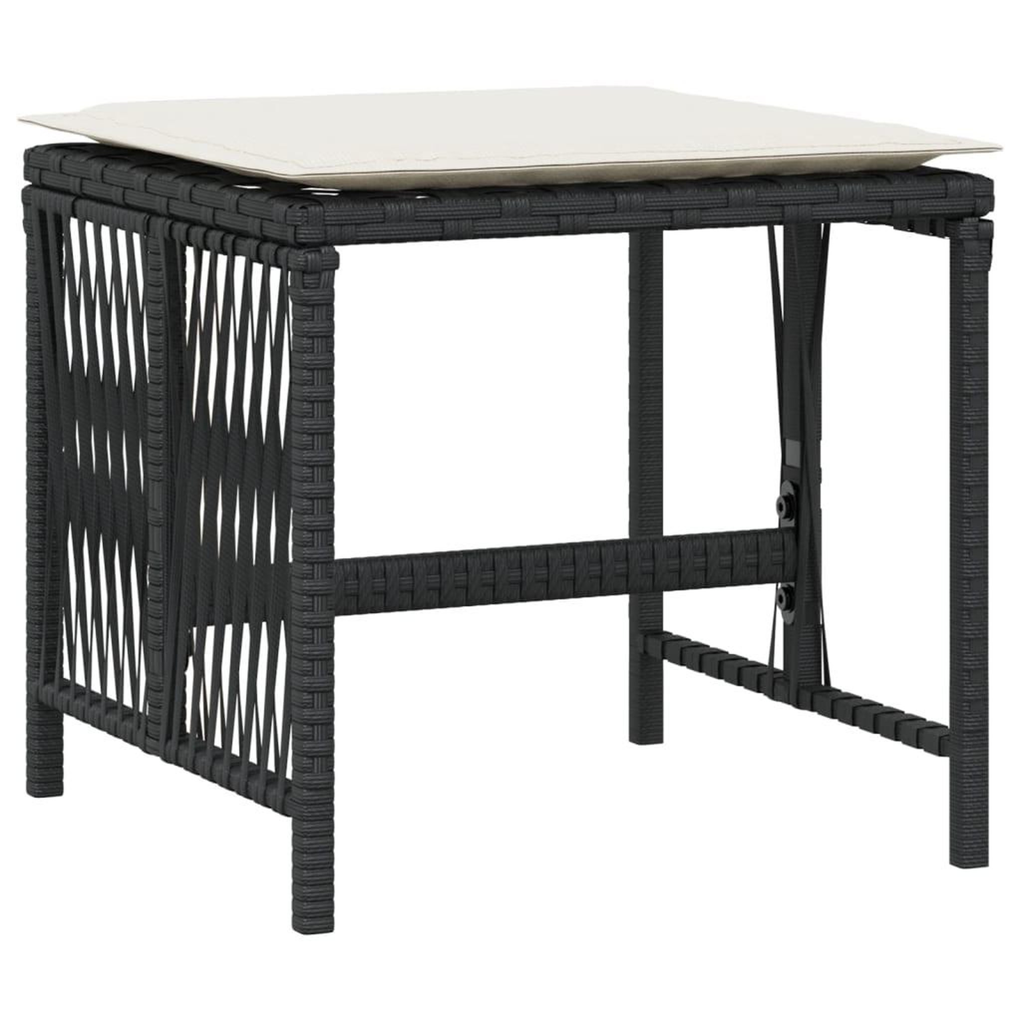 Voir la diapositive 4 : VIDAXL Tabourets de jardin et coussins lot de 4 noir 41x41x36 cm rotin