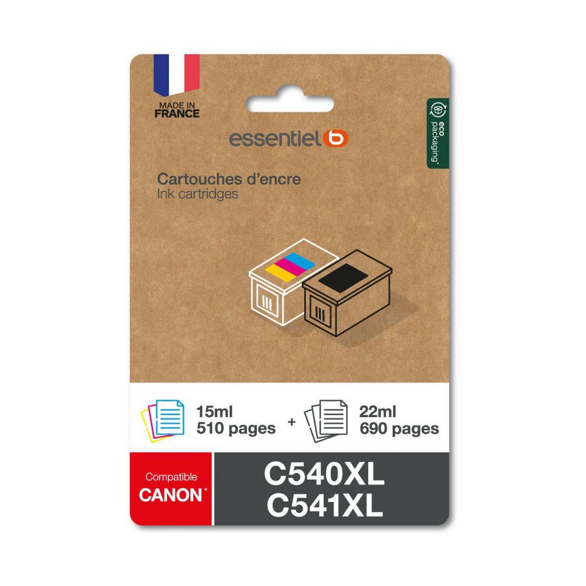 ESSENTIEL B Cartouche d'encre Pack Compatible C540/C541 XL (Noir + 3 Couleurs Haute Capacité)