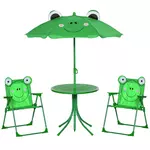 OUTSUNNY Ensemble salon de jardin enfant 4 pcs design grenouille - table ronde + 2 chaises pliables + parasol - métal époxy oxford vert