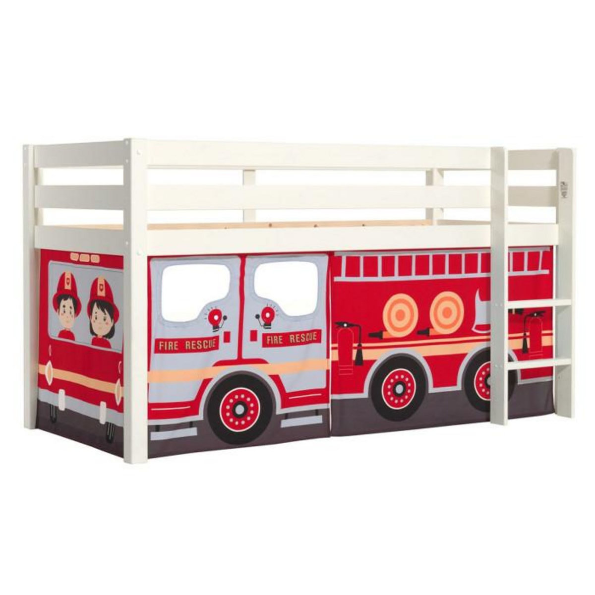 Paris Prix Lit Enfant Surélevé  Pino Fire Truck  90x200cm Blanc