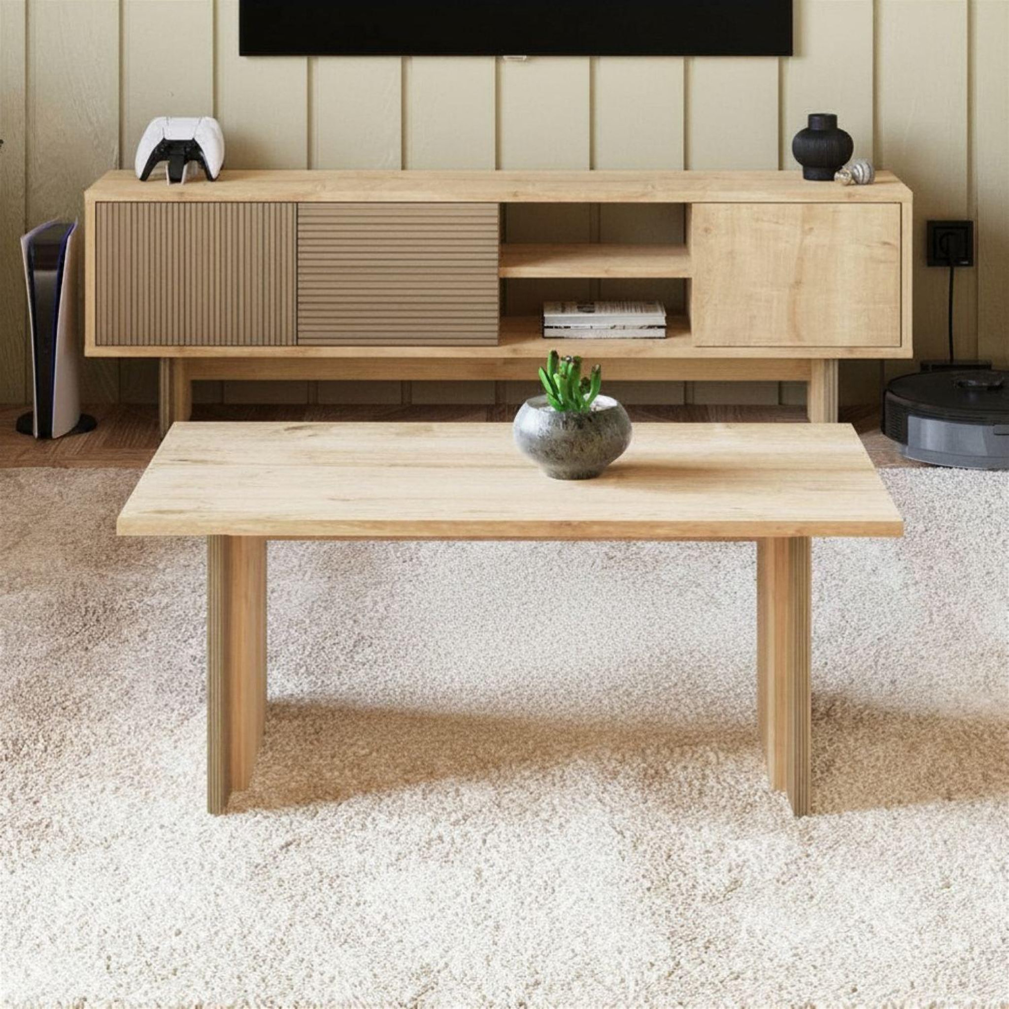 Voir la diapositive 3 : Habitat et Jardin Table basse en bois  ravello  - 90 x 50 x 40 cm - beige