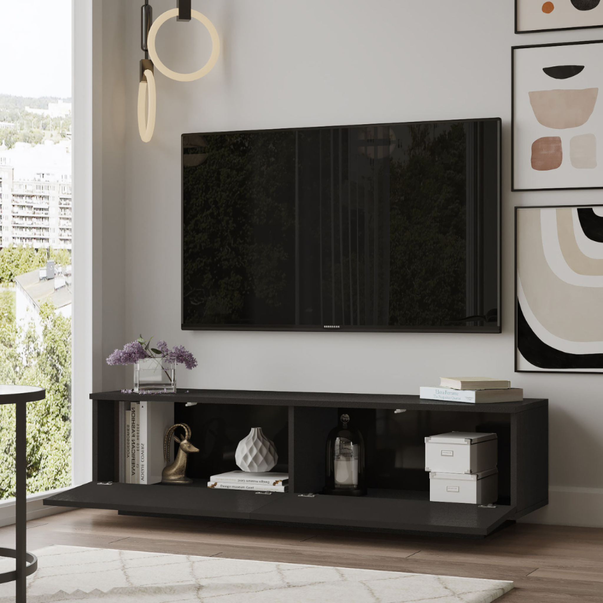 Voir la diapositive 5 : CONCEPT USINE Meuble tv design noir 140cm meli