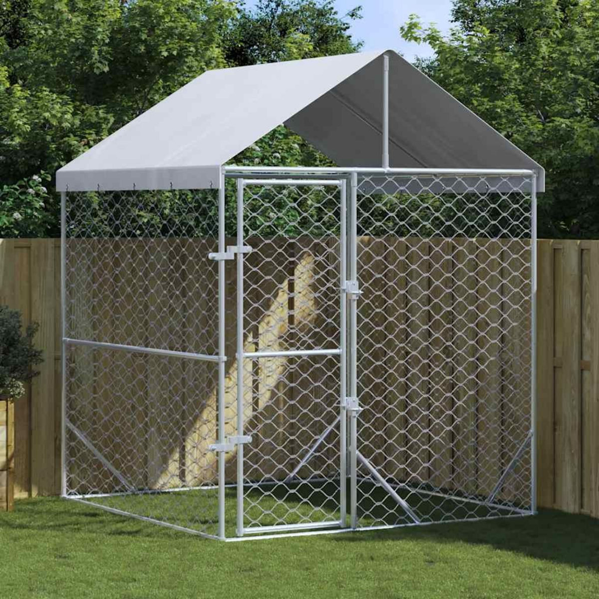 VIDAXL Chenil d'exterieur pour chiens avec toit argente 2x2x2,5 m