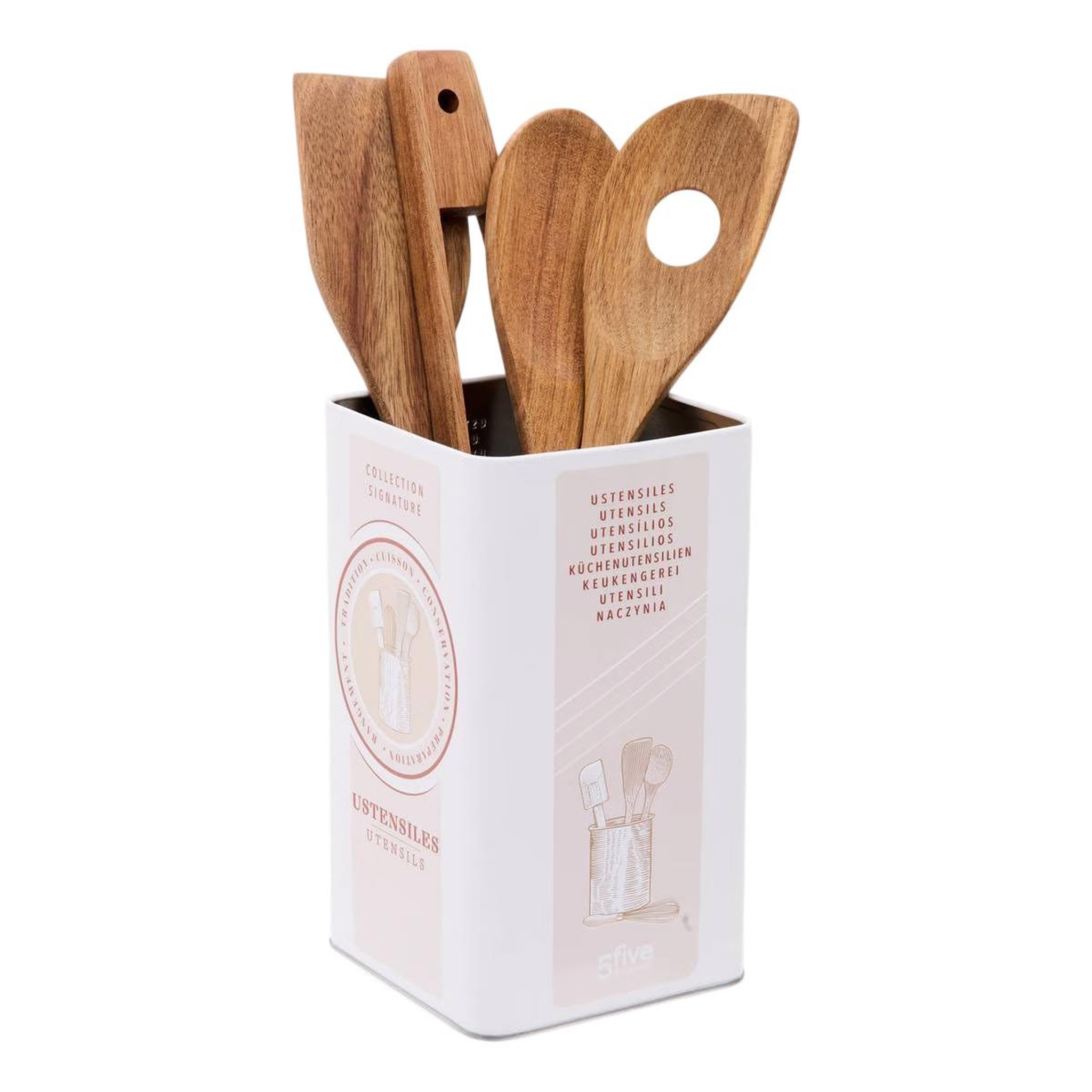 FIVE Lot de 4 ustensiles avec pot  signature  30cm crème