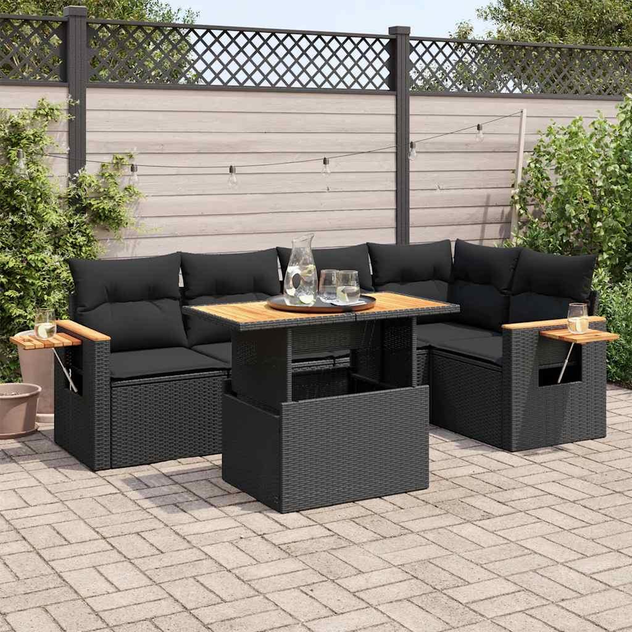 VIDAXL Salon de jardin 6 pcs avec coussins noir resine tressee acacia