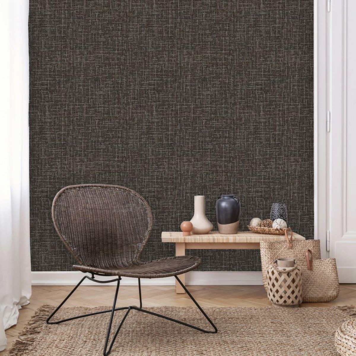 DUTCH WALLCOVERINGS DUTCH WALLCOVERINGS Papier peint Motif de fil Noir