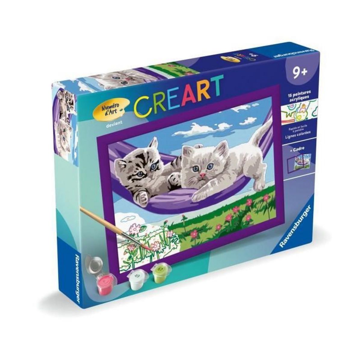 RAVENSBURGER CreArt Kids 18x24cm Chatons dans le hamac, Kit de peinture par numéros Numéro d'Art, Des 9 ans, 25828, Ravensburger