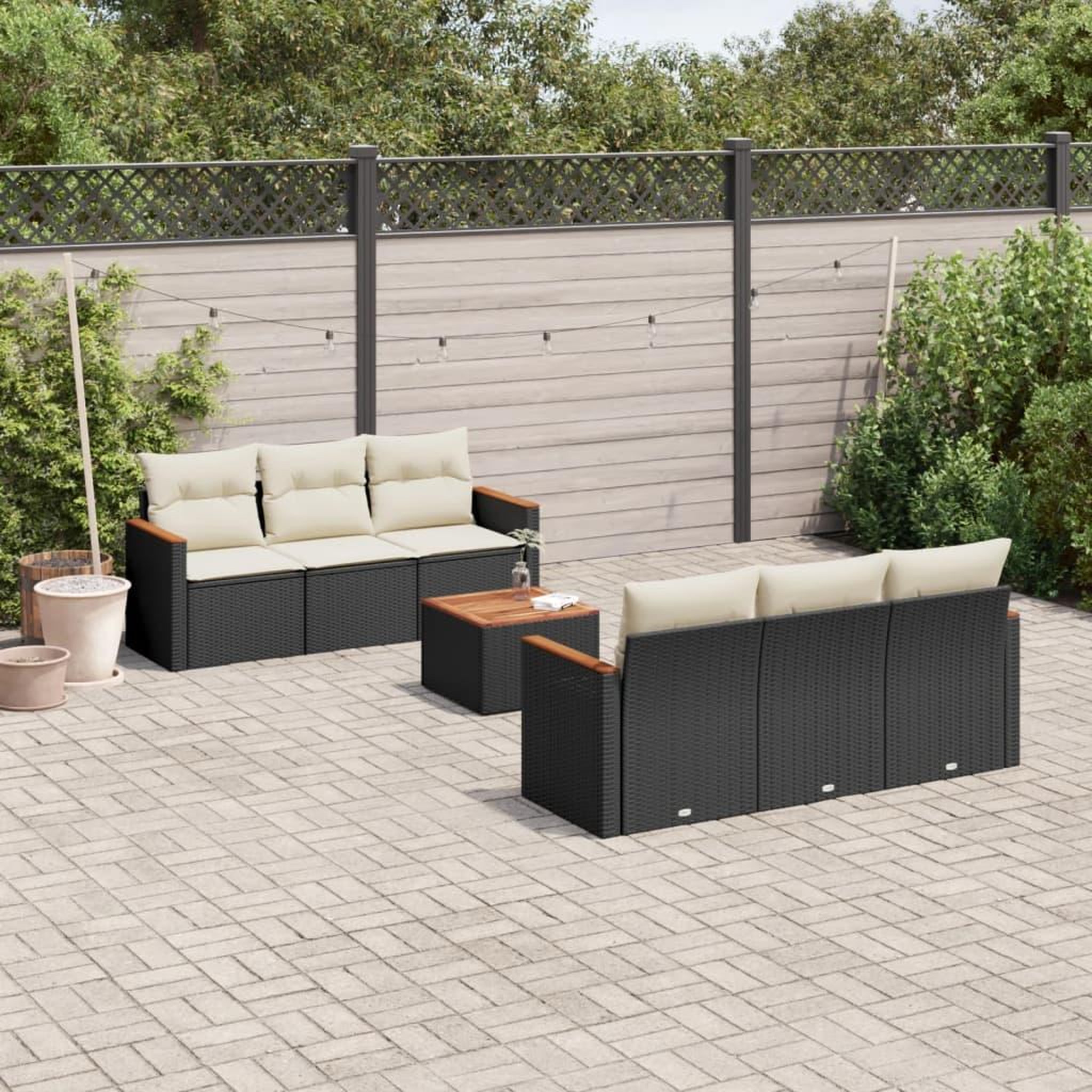 VIDAXL Salon de jardin 7 pcs avec coussins noir resine tressee