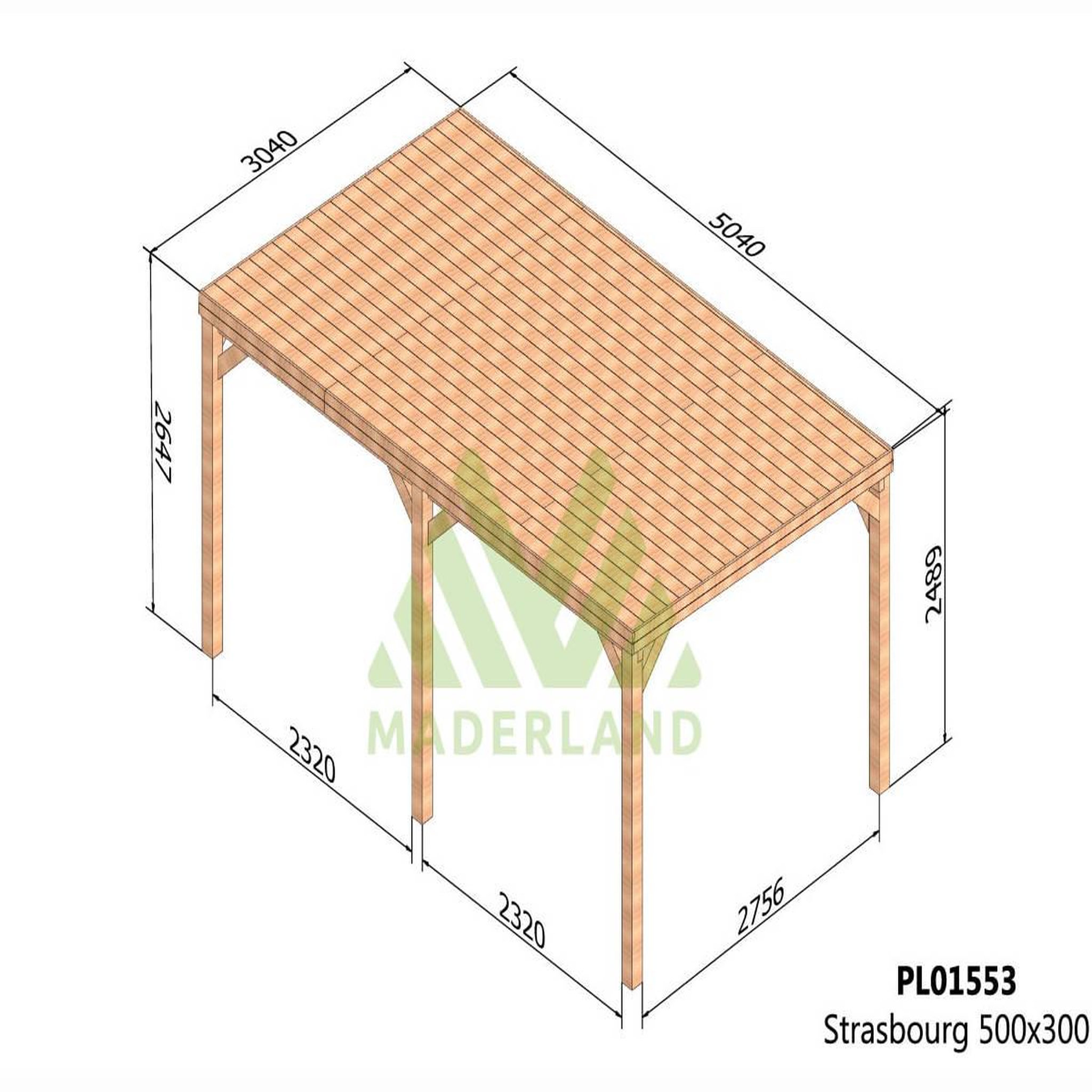 Voir la diapositive 2 : JARDIDECO Pergola en bois strasbourg avec toit 500 x 300 cm  - maderland