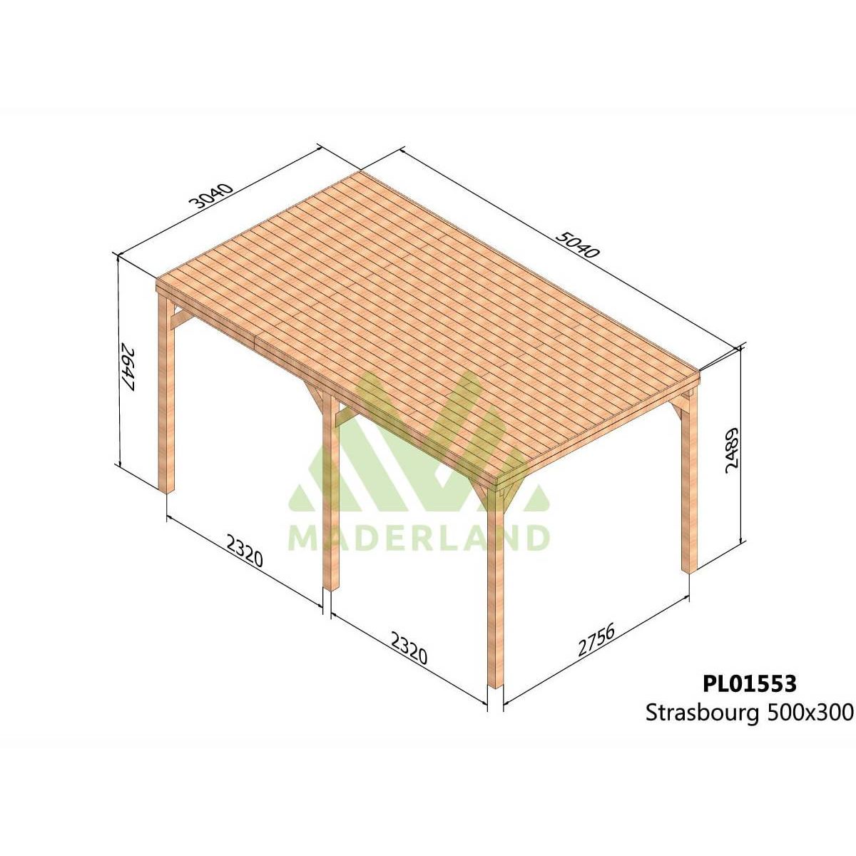 JARDIDECO Pergola en bois Strasbourg avec toit 500 x 300 cm  - Maderland