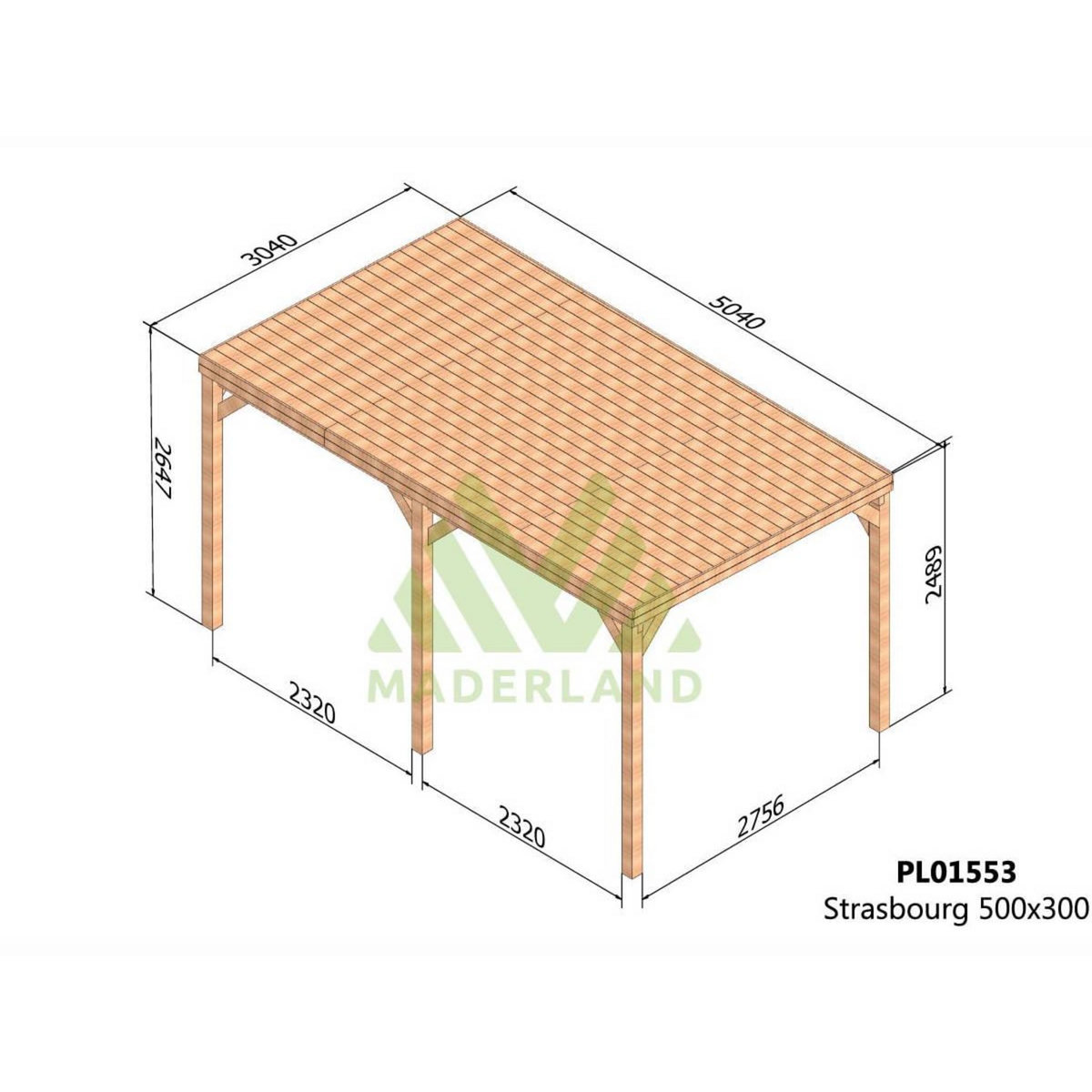 JARDIDECO Pergola en bois Strasbourg avec toit 500 x 300 cm  - Maderland