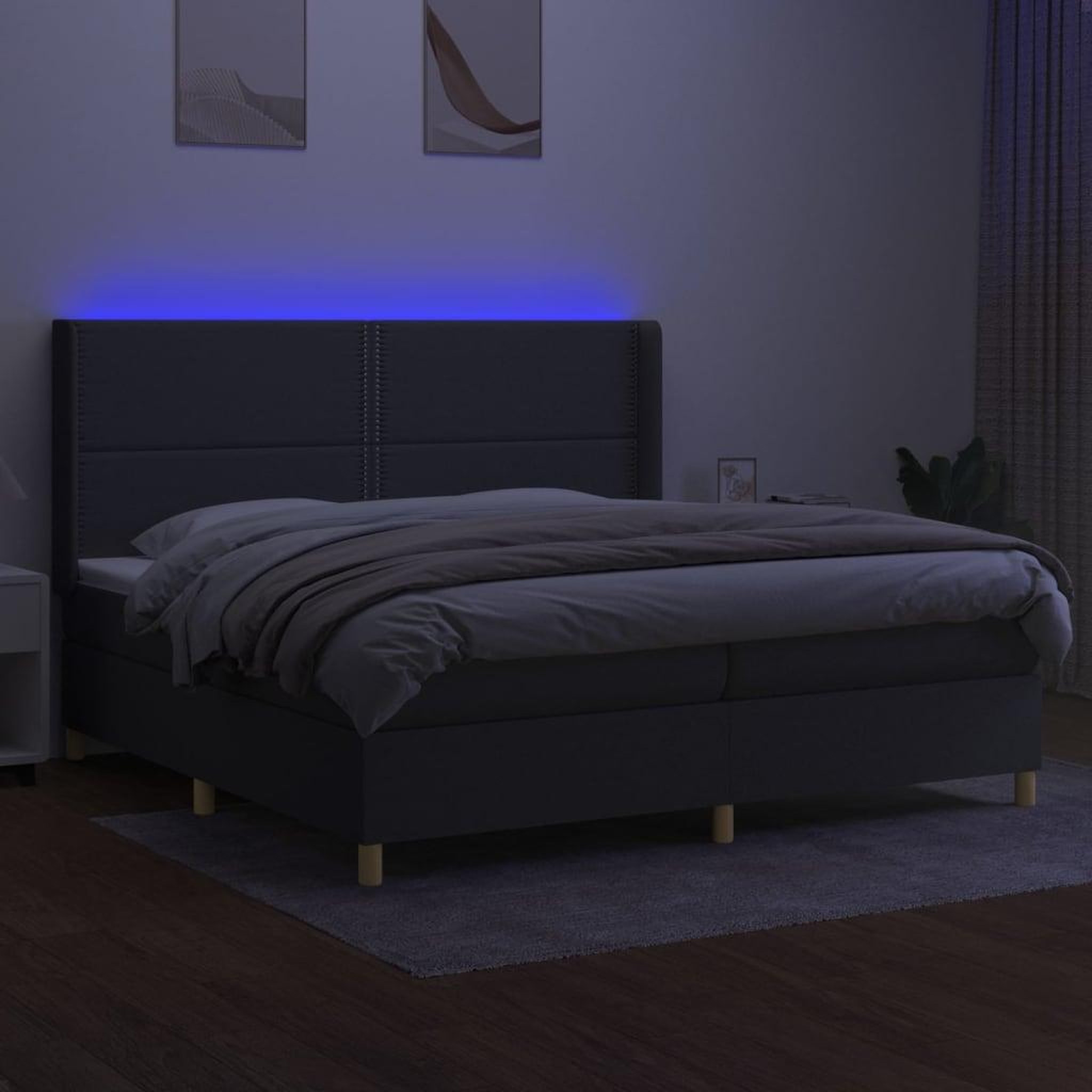 Voir la diapositive 3 : VIDAXL Sommier a lattes de lit matelas LED Gris fonce 200x200 cm Tissu