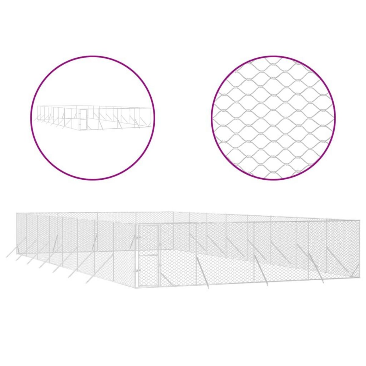 VIDAXL Chenil d'exterieur pour chiens argente 8x16x2 m acier galvanise