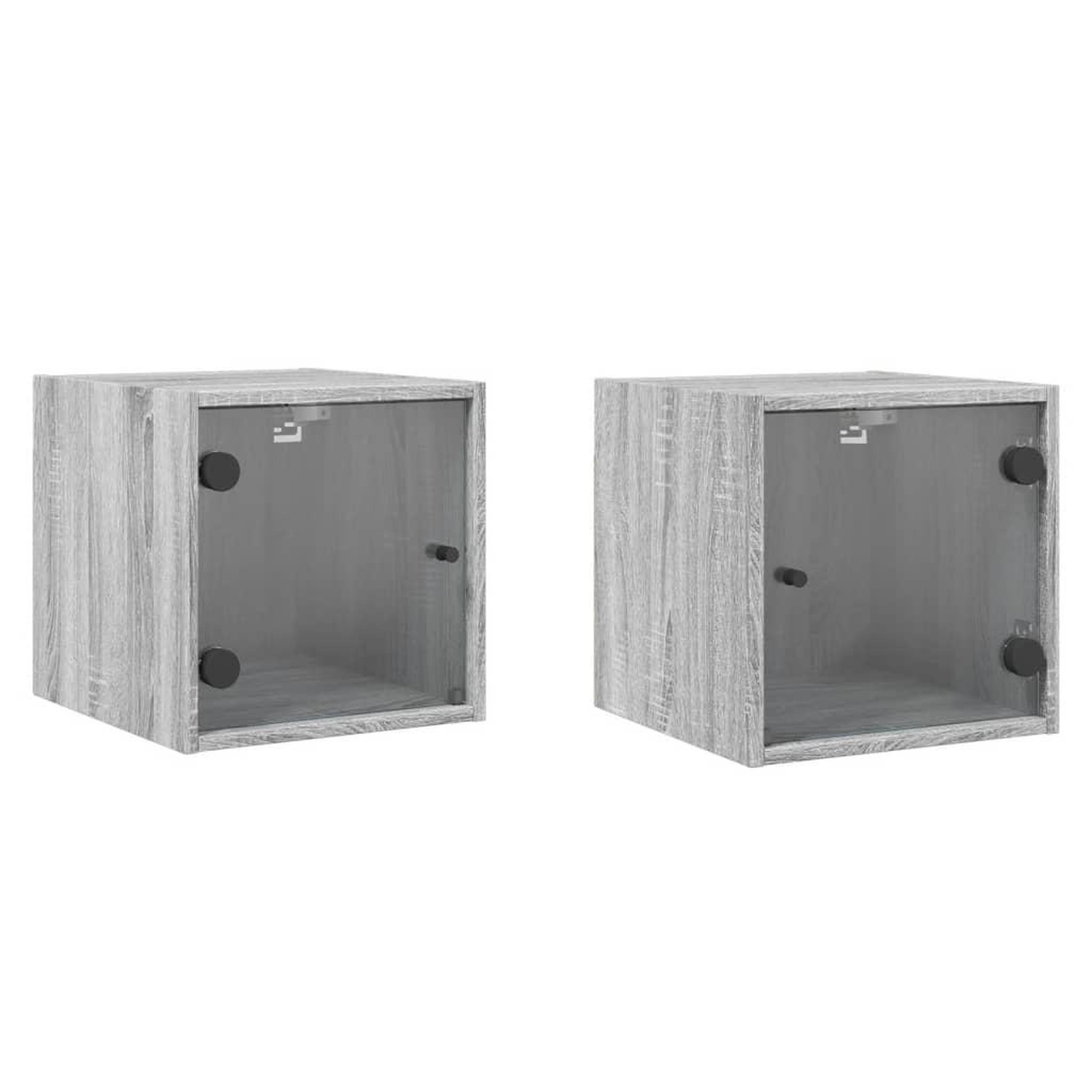 Voir la diapositive 2 : VIDAXL Tables de chevet et portes vitrees 2pcs sonoma gris 35x37x35cm