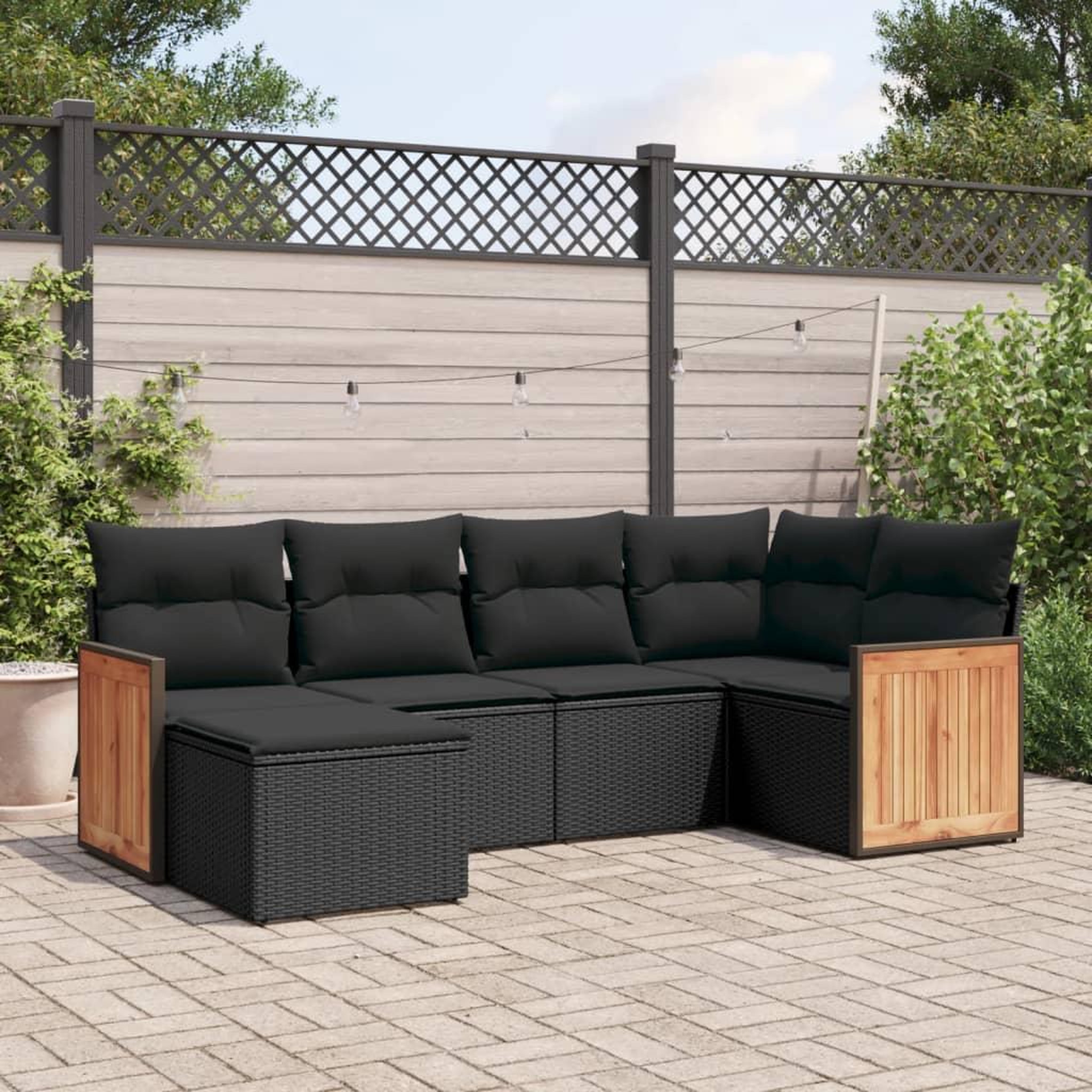VIDAXL Salon de jardin 6 pcs avec coussins noir resine tressee