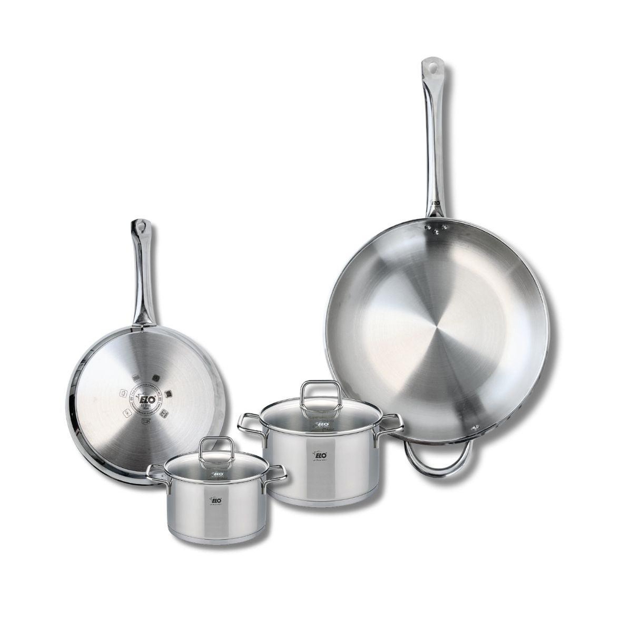 ELO Ensemble de 2 poêles de cuisson 24 et 32 cm et 2 faitouts 14 et 16 cm elo profi citrin