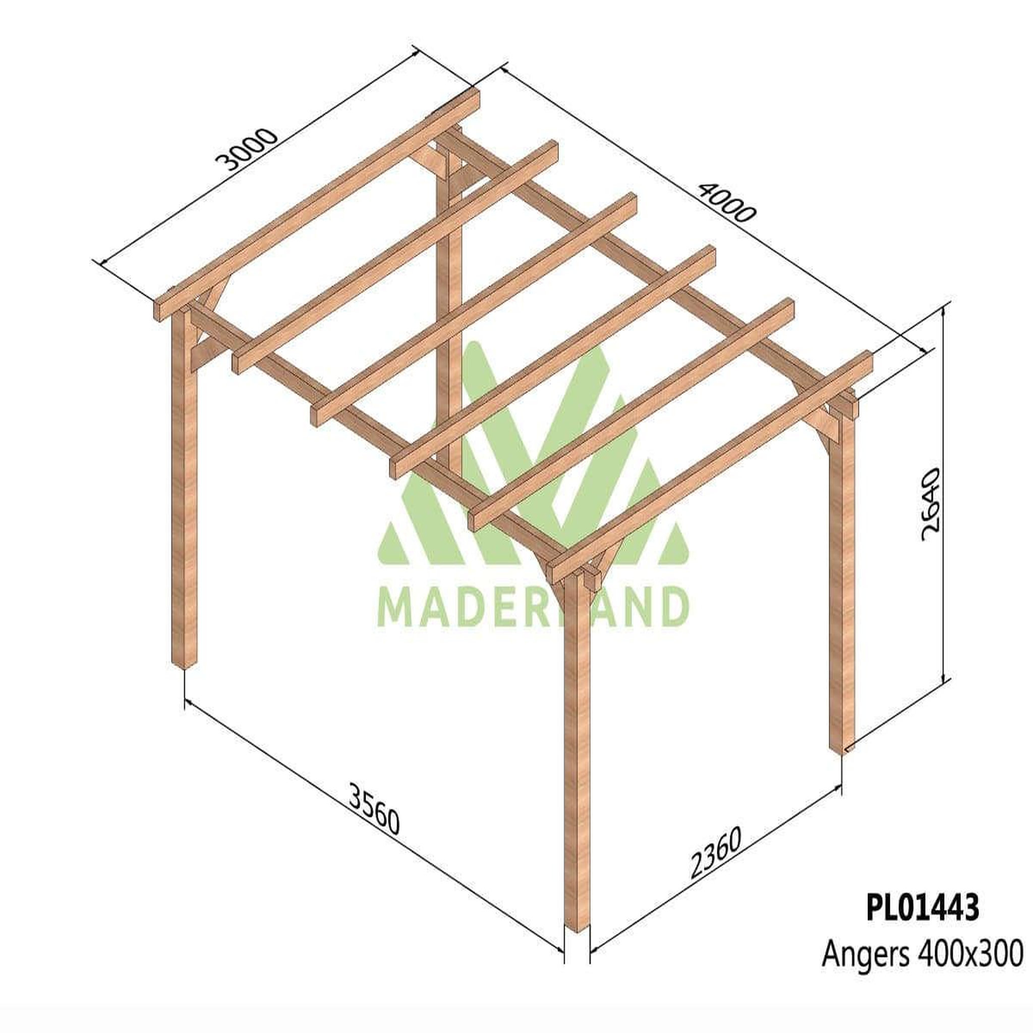 Voir la diapositive 2 : JARDIDECO Pergola en bois lamellé-collé angers 400 x 300 cm - maderland