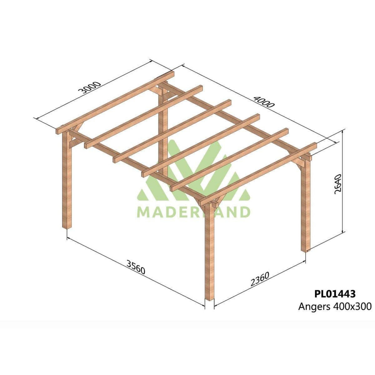 JARDIDECO Pergola en bois lamellé-collé Angers 400 x 300 cm - Maderland