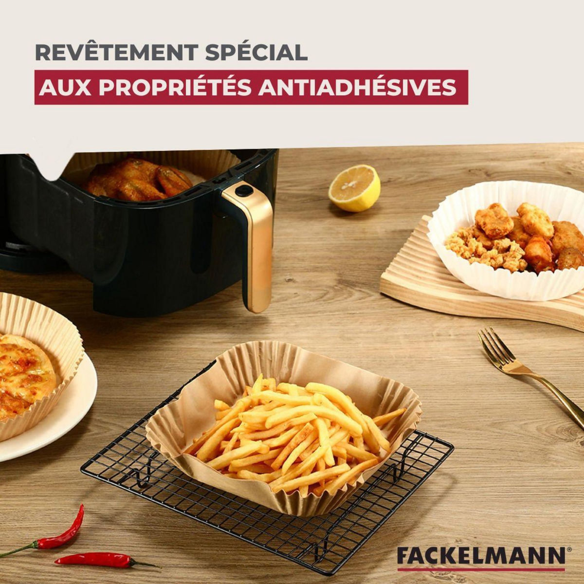 Fackelmann 50 Moules en papier cuisson pour air fryer carrés 16 cm Fackelmann Divers