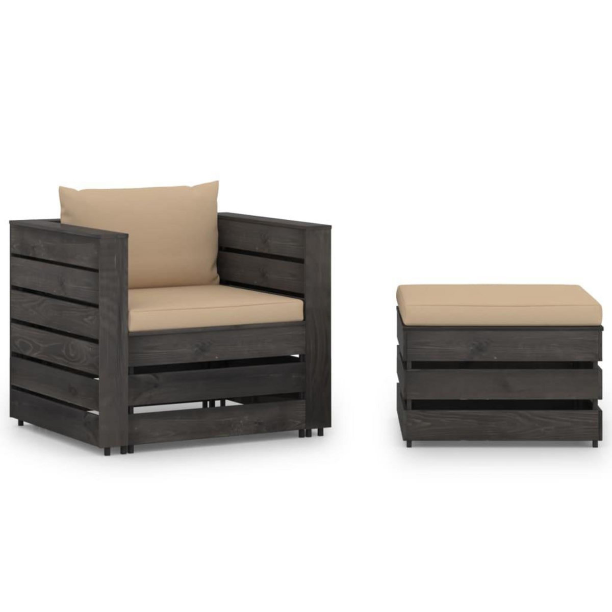 VIDAXL Salon de jardin 2 pcs avec coussins Bois impregne de gris