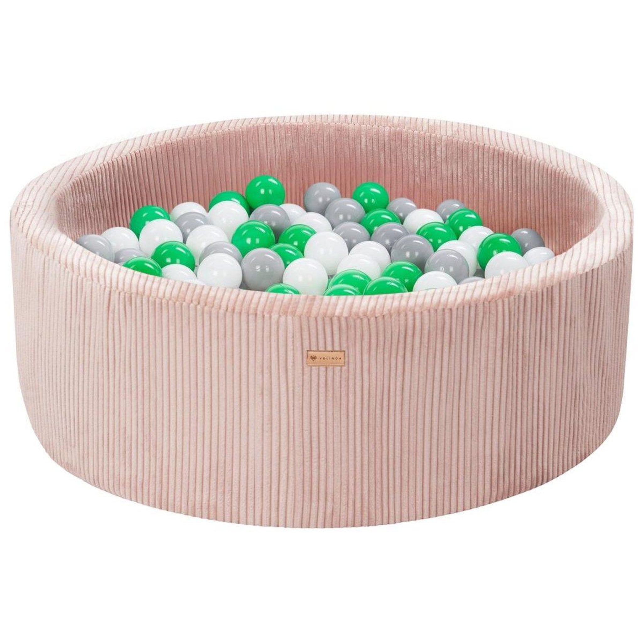 VELINDA Piscine à balles en velours côtelé avec 300 balles, diamètre env. 90 cm — rose clair
