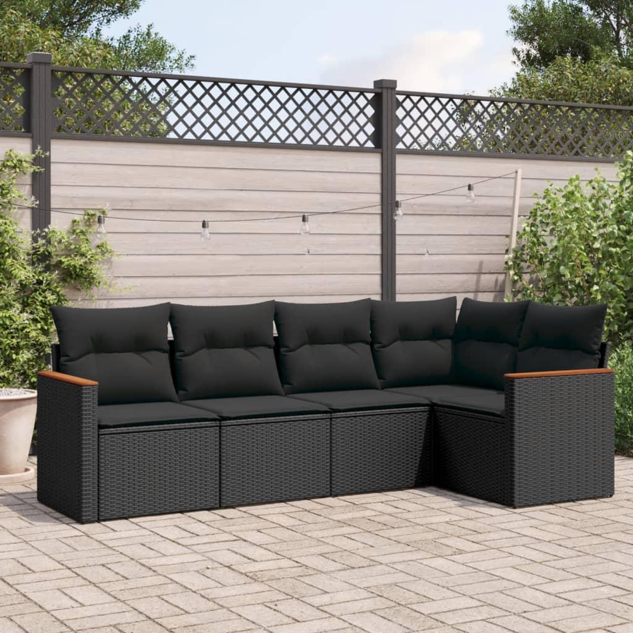 VIDAXL Salon de jardin 5 pcs avec coussins noir resine tressee