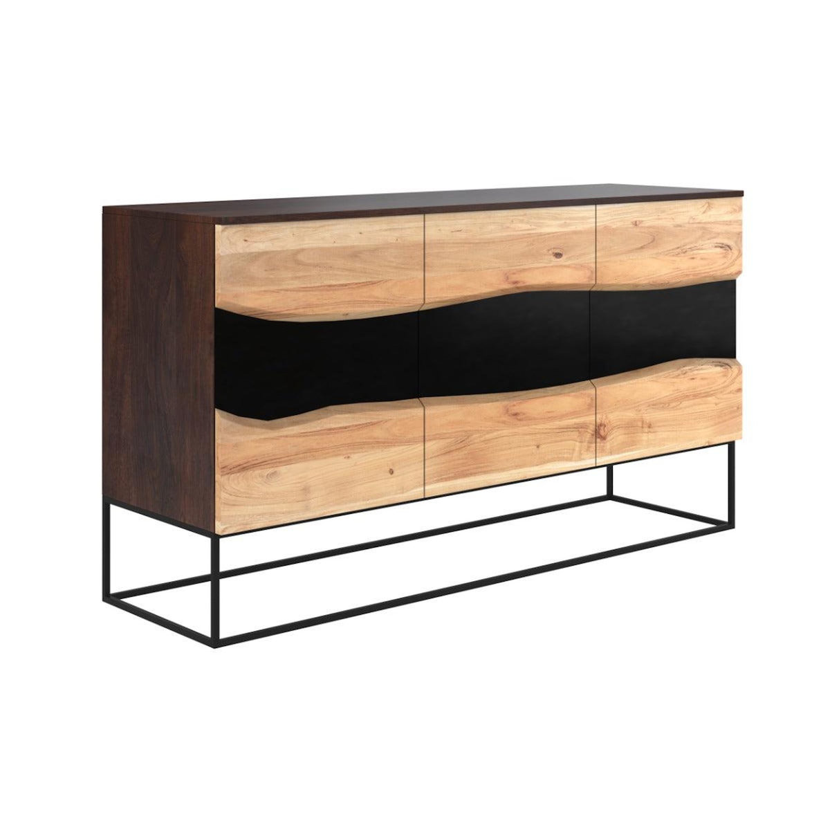 Rendez vous déco Buffet 3 portes en bois d'acacia et métal noir-Alabama
