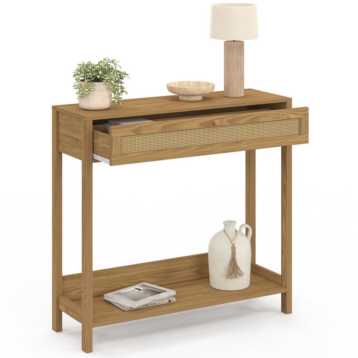 ID MARKET Console 1 tiroir HANAE effet naturel cannage