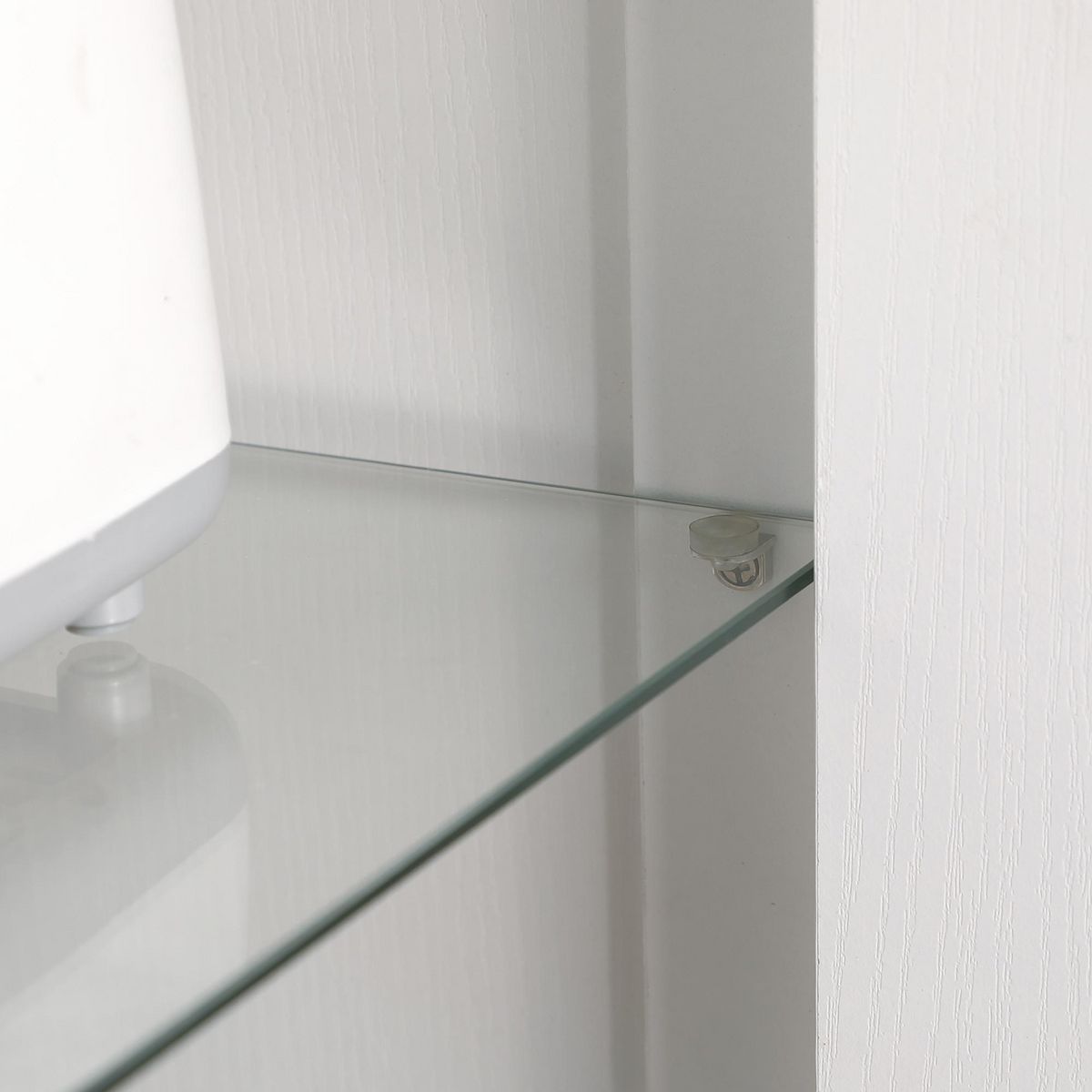 HOMCOM Armoire de rangement - 2 portes - 7 étagères - dim. 76L x 36l x 160H cm - panneaux blanc aspect chêne clair verre