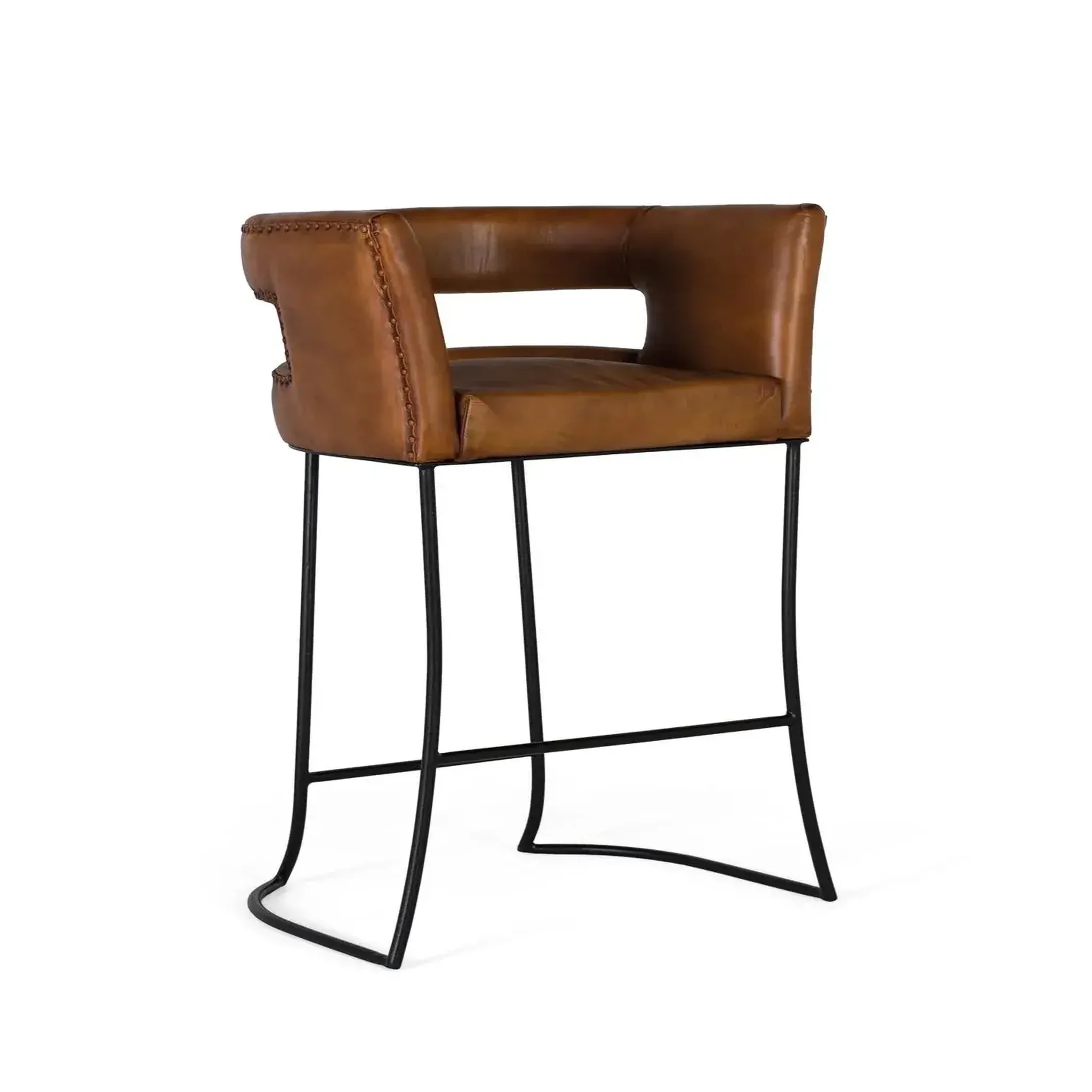 GINER Y COLOMER SL Tabouret en cuir et fer 60cm style industriel vintage